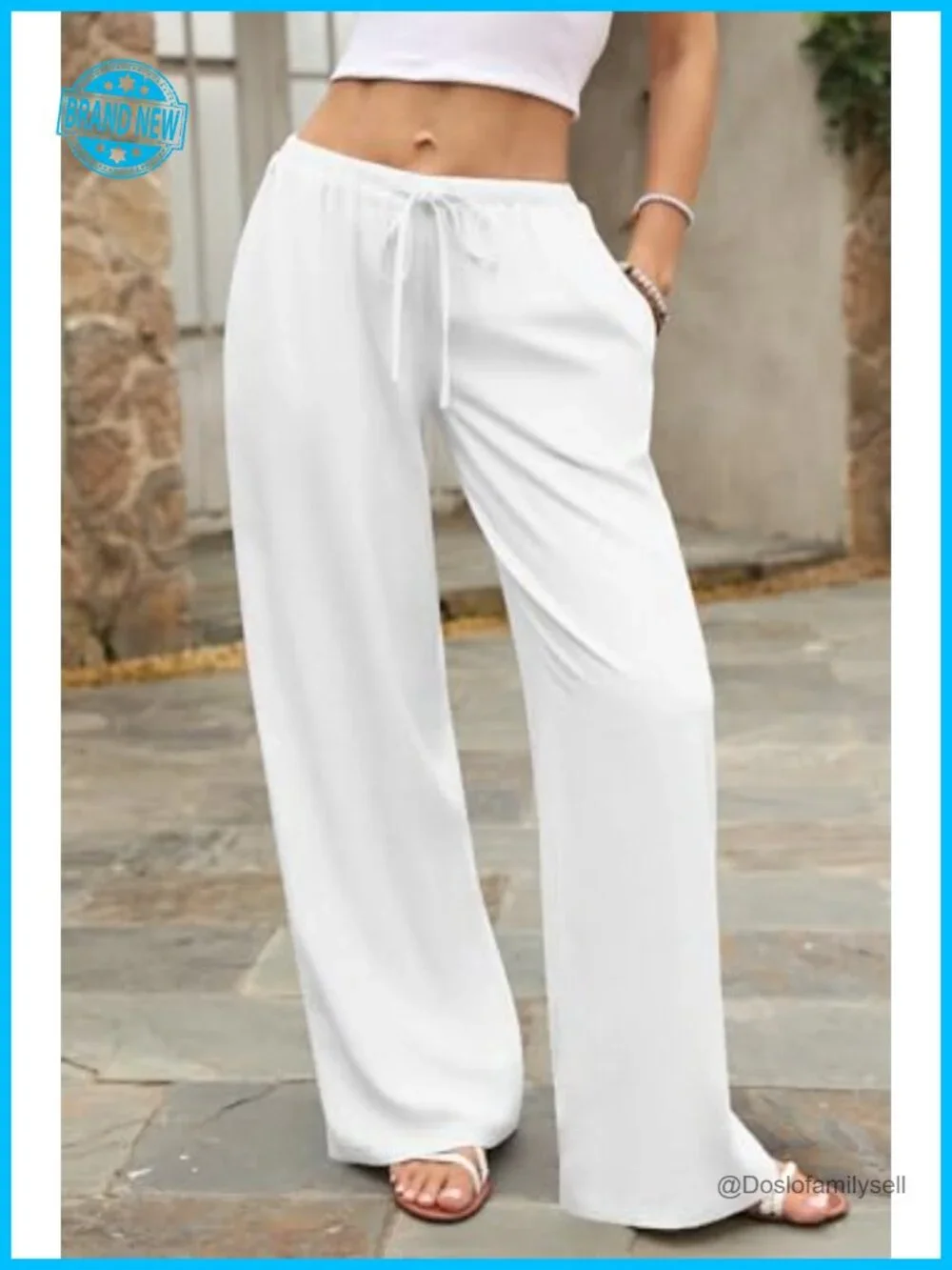 Low Rise Wide Leg Linen Blend Palazzo Pants with Pockets